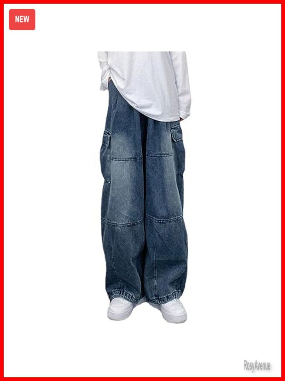 Baggy Cargo Jeans High Rise Straight Leg Denim Pants Y2K Streetwear